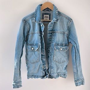 Zara Jacket Adult Small Blue Jean Denim Distressed Light Wash Work Cotton Men